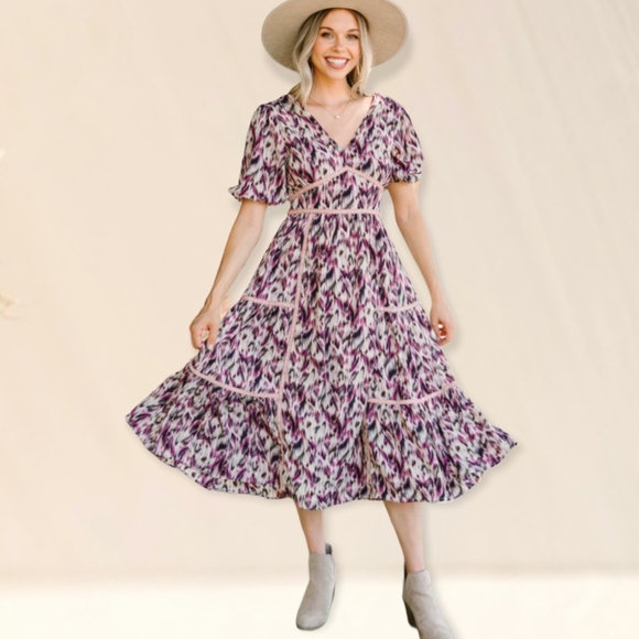 ENTRÓ • ANTHROPOLOGIE Abstract Print Midi Dress ~ NWT - Picture 5 of 13